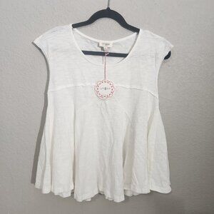 Umgee Womens White Babydoll Top S Lightweight Cotton Blend Cap Sleeve Flowy Tuni